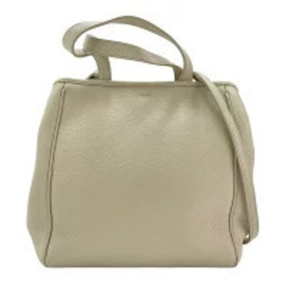 Celine Leather Fold Cabas Handbag Beige Cream